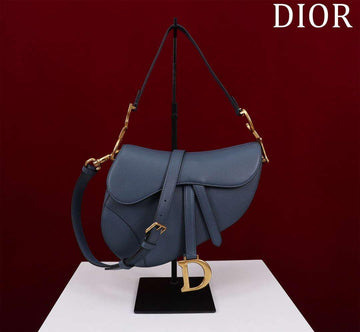 Makersluxe - Saddle Bag With Strap Navy Blue Grained Calfskin