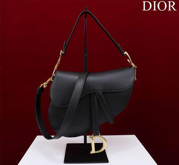 Makersluxe - Saddle Bag With Strap plain weave Black Calfskin