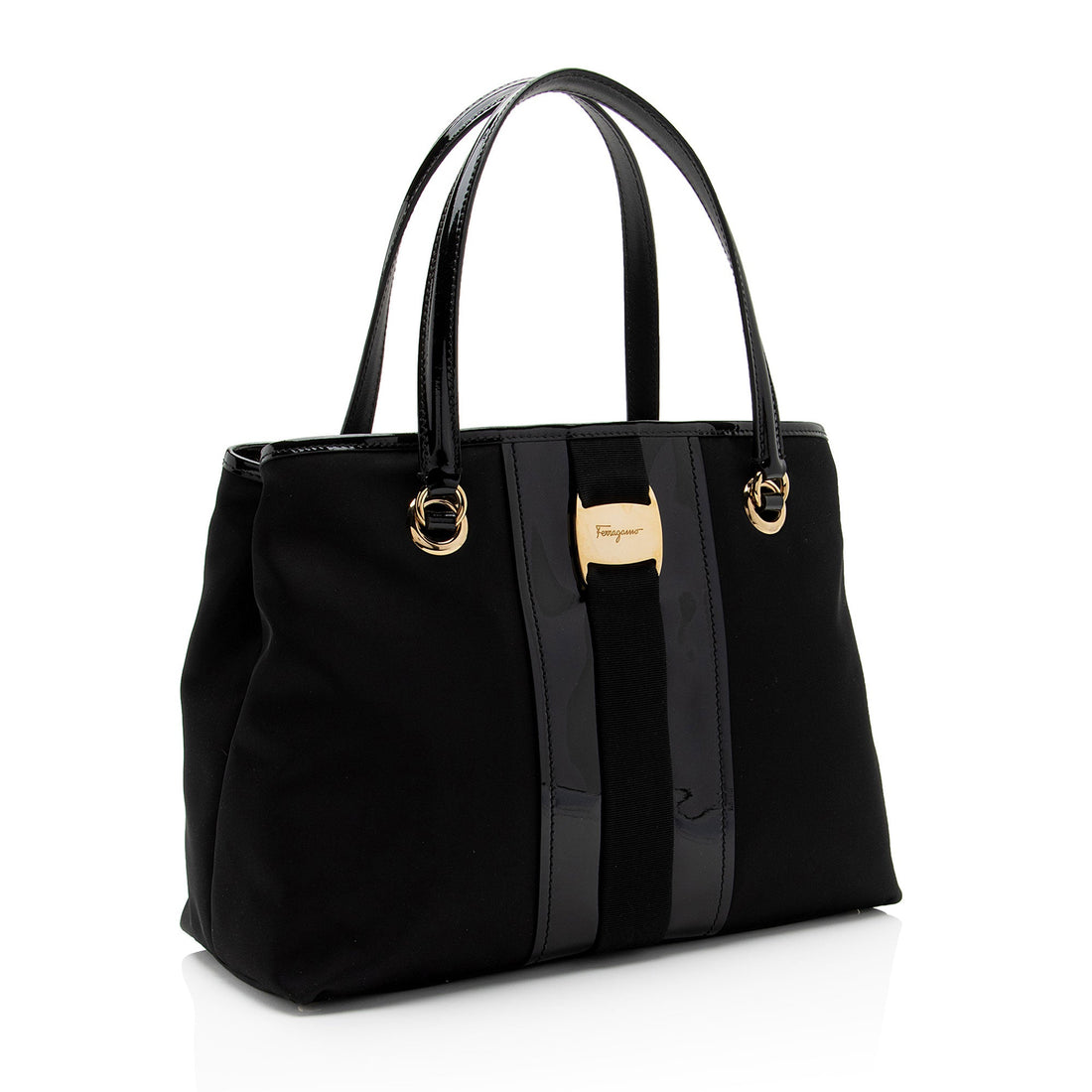 Salvatore Ferragamo Nylon Patent Leather Leonora Tote (SHF-v2xITH)