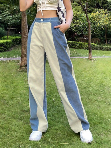 Streetwear Striped Patchwork Casual Pants Women