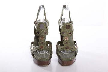 Sergio Rossi Green Snakeskin Sandals SZ 36