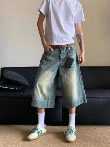 Washed Blue Wide-leg Jorts
