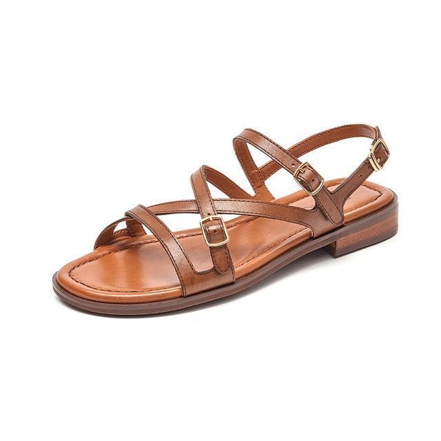 Makersluxe Shoes Shantal Women's Genuine Leather Cross Strap Sandals