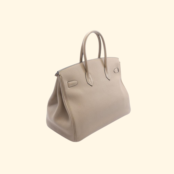 Hermès Birkin 35 Tourtiere Gray Handbag Clemence Leather Gray Beige Silver Hardware