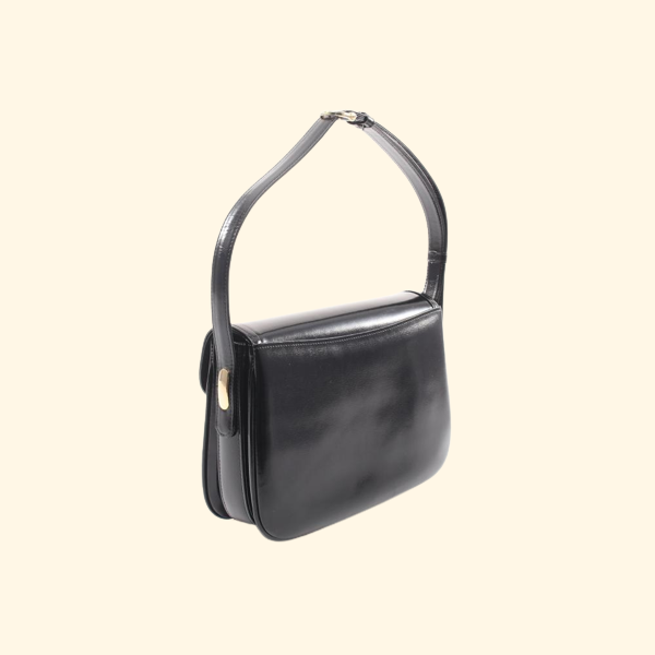 Celine Shoulder Bag Leather Black Carriage Fittings