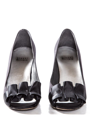 Stuart Weitzman Black Satin Peep Toe Heels SZ 7