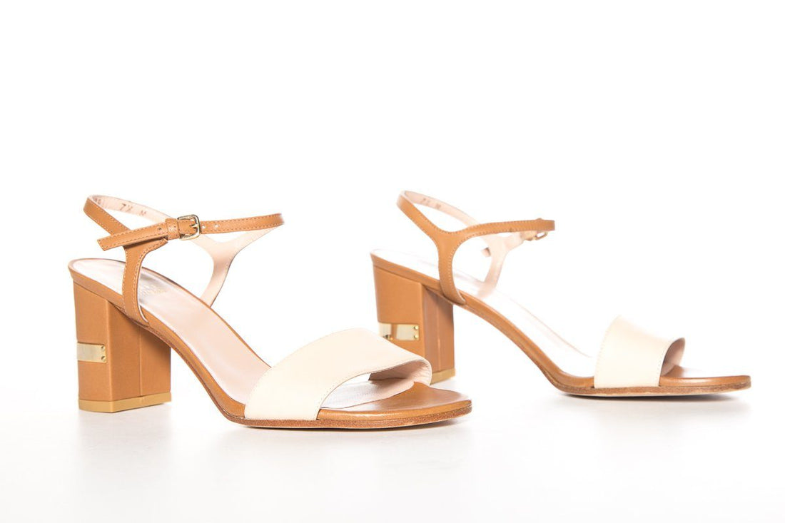 Stuart Weitzman Tan Leather Color-Block Sandals SZ 7.5