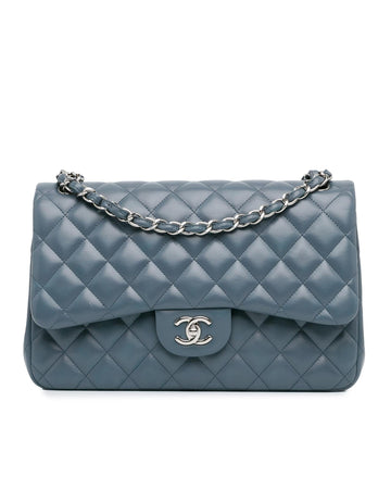 Quilted Lambskin Double Flap Bag with Chain Straps and Multiple Pockets