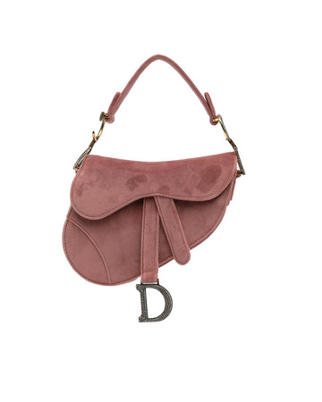 Mini Velvet Crystal Embellished Saddle Bag with Leather Tabs