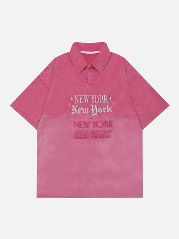 Sneakerland™ - Gradient Patchwork Polo Collar Tee