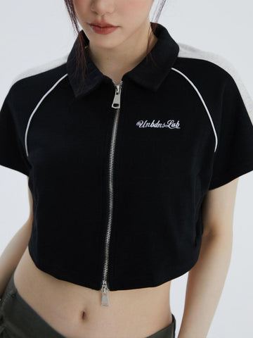 Sneakerland™ - Lapel Zipper Colorblock Tee