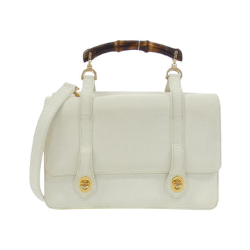 Leather Shoulder Bag with Bamboo Accent