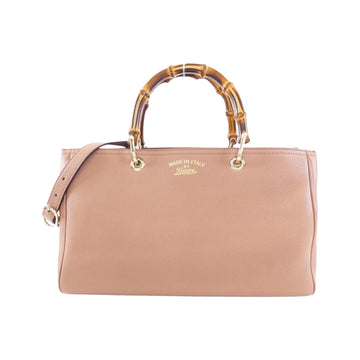 Leather Bamboo Handle Bag with Dust Bag and Shoulder Strap
