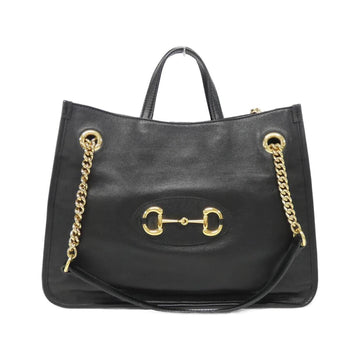 Horsebit Leather Tote Bag with Metal Fittings