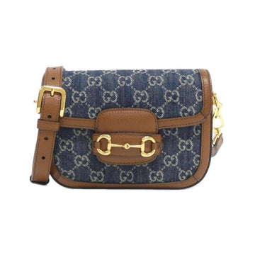 Horsebit Denim Shoulder Bag with Dust Bag and Strap