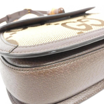Canvas Bamboo Handbag with Dust Bag Mirror and Shoulder Strap