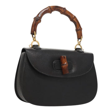 Bamboo Leather Handbag with Handle Drop and Metal Fittings