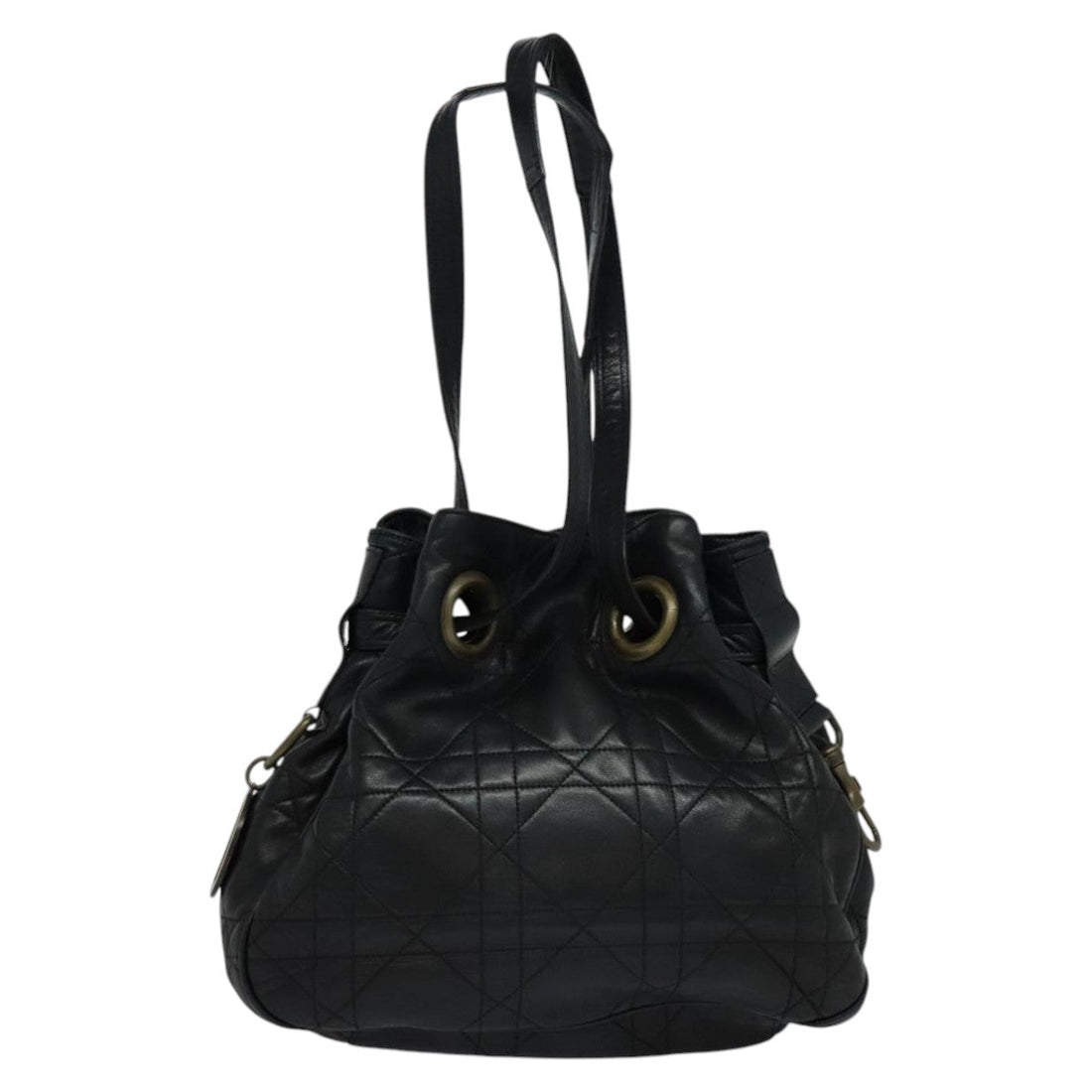 Cannage Stitch Leather Handbag with Metal Fittings