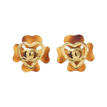 Clover Heart Earrings Resin Gold