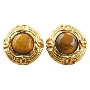 Tiger Eye Gold Oval Earrings