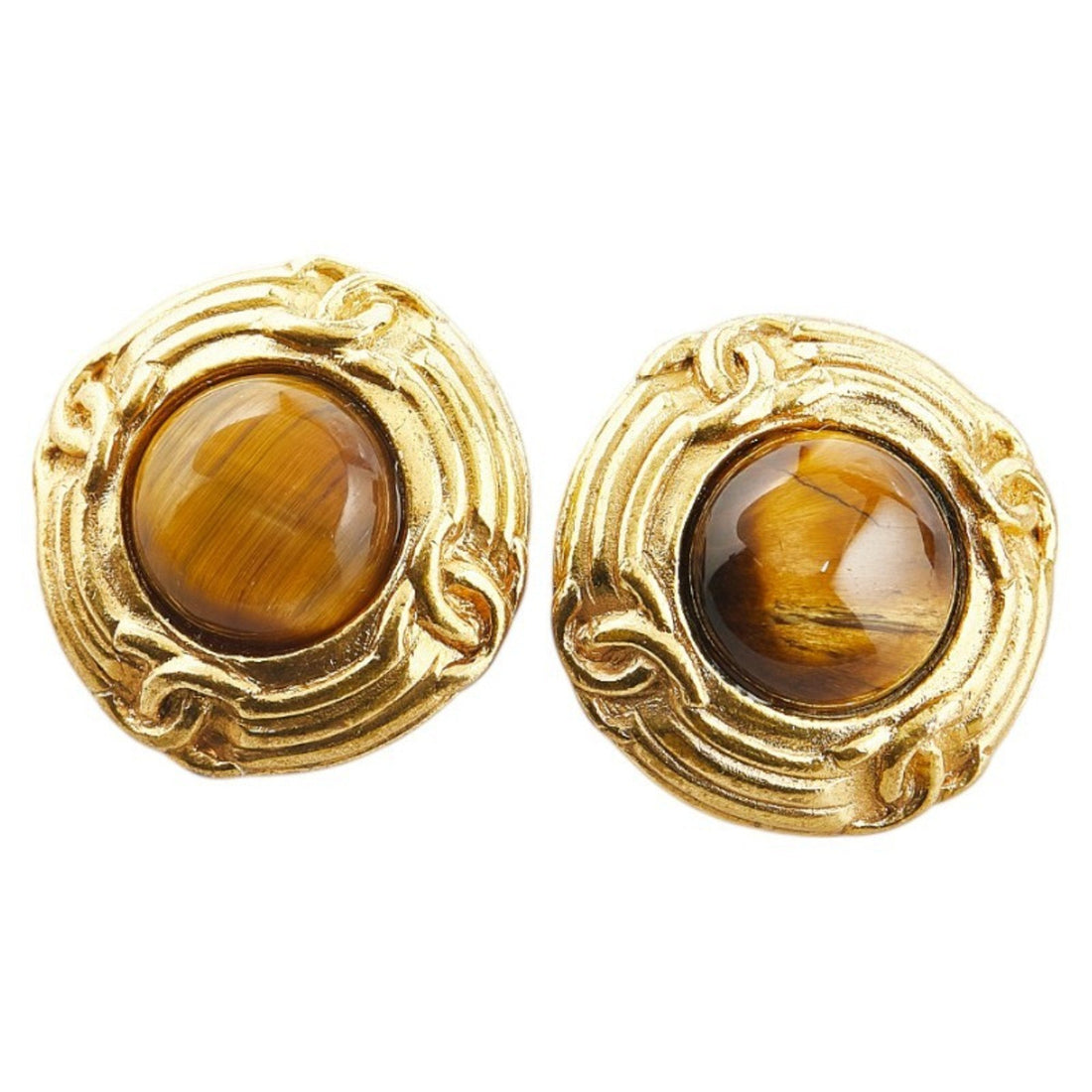 Tiger Eye Gold Oval Earrings