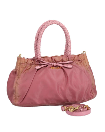 Hand Bag Nylon 2-Way Pink with Gold Accents