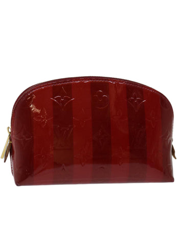 Patent Leather Cosmetic Pouch with Striped Design