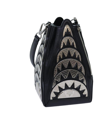 Black Leather Hand Bag with Buildings Design by LV