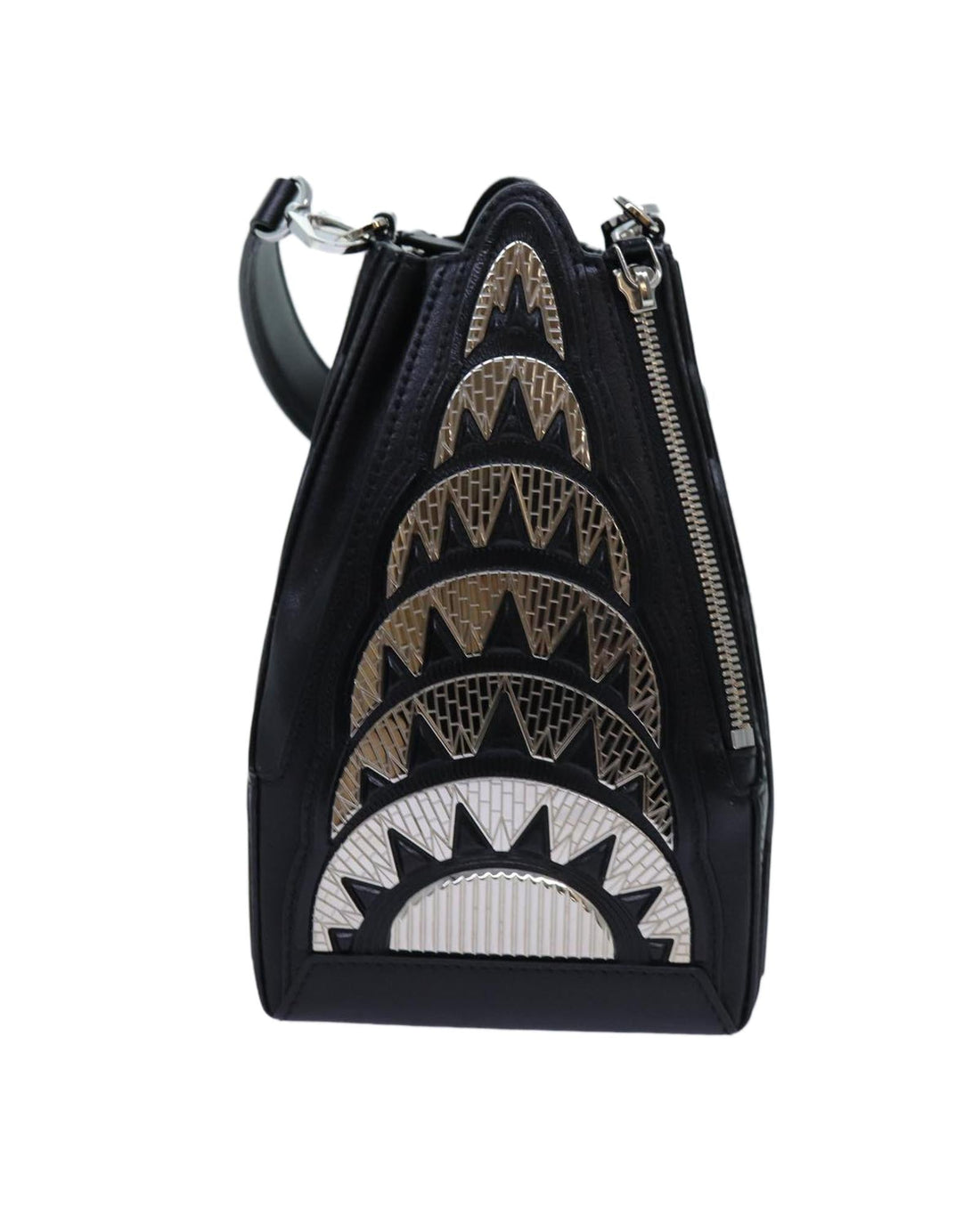 Black Leather Hand Bag with Buildings Design by LV