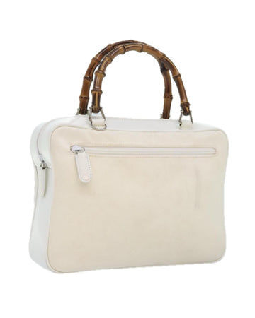 Bamboo Handle Leather Handbag with Silver Accents