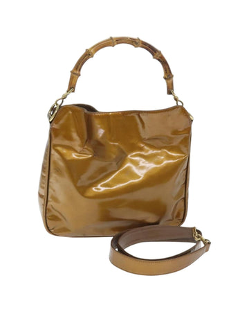 Bamboo Hand Bag Enamel 2way Gold Tone