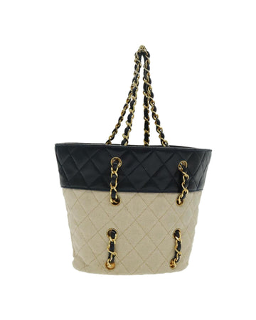 Chain Tote Bag Canvas Lamb Skin CC Auth