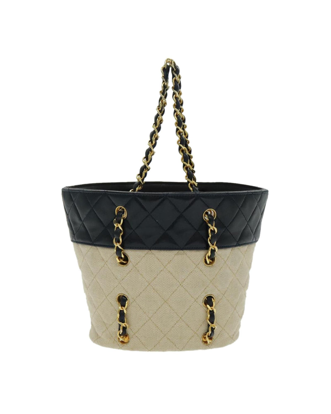 Chain Tote Bag Canvas Lamb Skin CC Auth