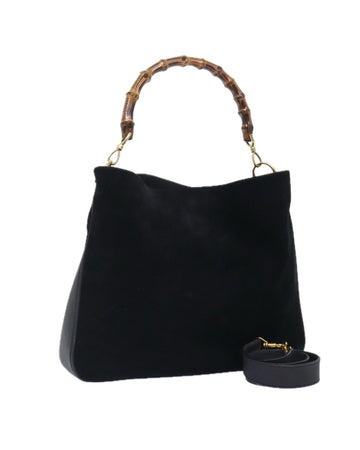Bamboo Suede Hand Bag with Gold Accents and 2-Way Shoulder Strap