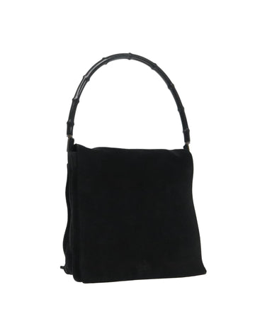 Bamboo Suede Shoulder Bag with Silver Accents