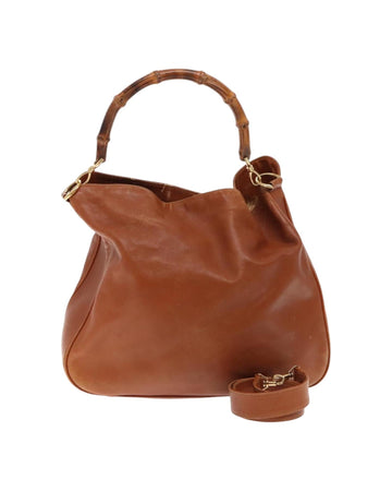 Bamboo Leather 2-Way Shoulder Bag with Gold Hardware