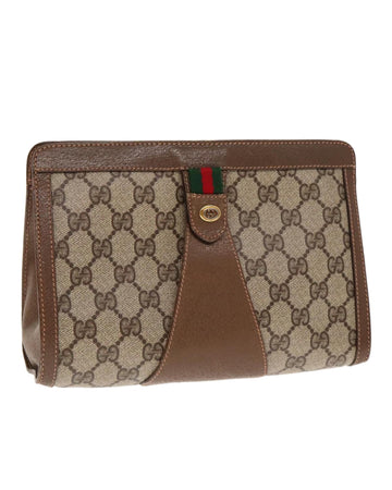 GG Supreme Web Sherry Line Clutch Bag PVC Beige Red