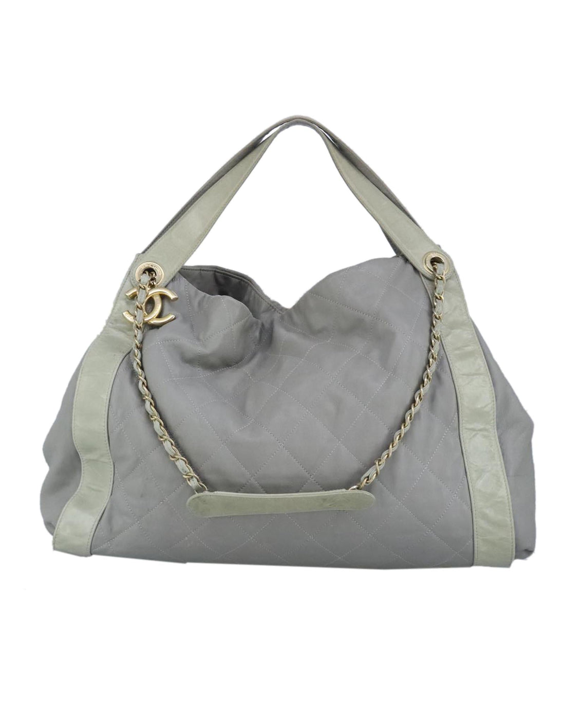 Chain Leather Shoulder Bag with Gold CC Detailing