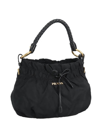 Nylon Shoulder Bag with Gold Accents