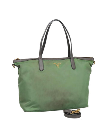 Nylon Leather 2-Way Tote Bag with Gold Accents