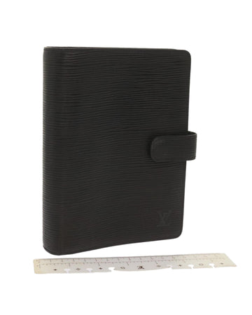 Black Epi Leather Day Planner Cover with Ruler Accessory