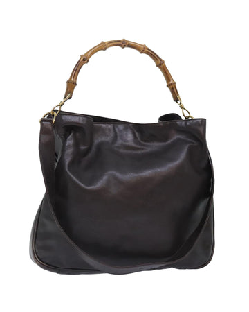 Bamboo Leather Hand Bag with Gold Accents and 2-Way Strap