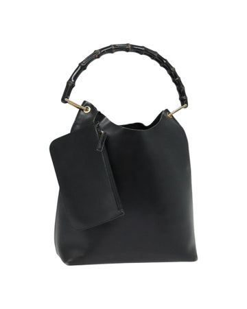 Bamboo Leather Shoulder Bag with Gold Accents