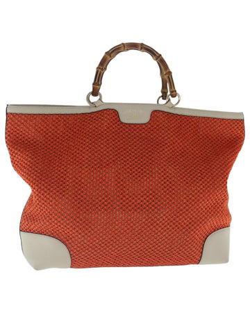 Bamboo Handle Canvas and Leather Hand Bag with Gold Accents