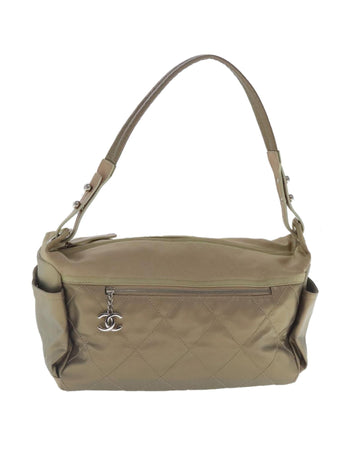 Coated Canvas Leather Shoulder Bag with Gold Silver CC Detailing