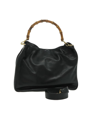 Bamboo Handle Leather Shoulder Bag