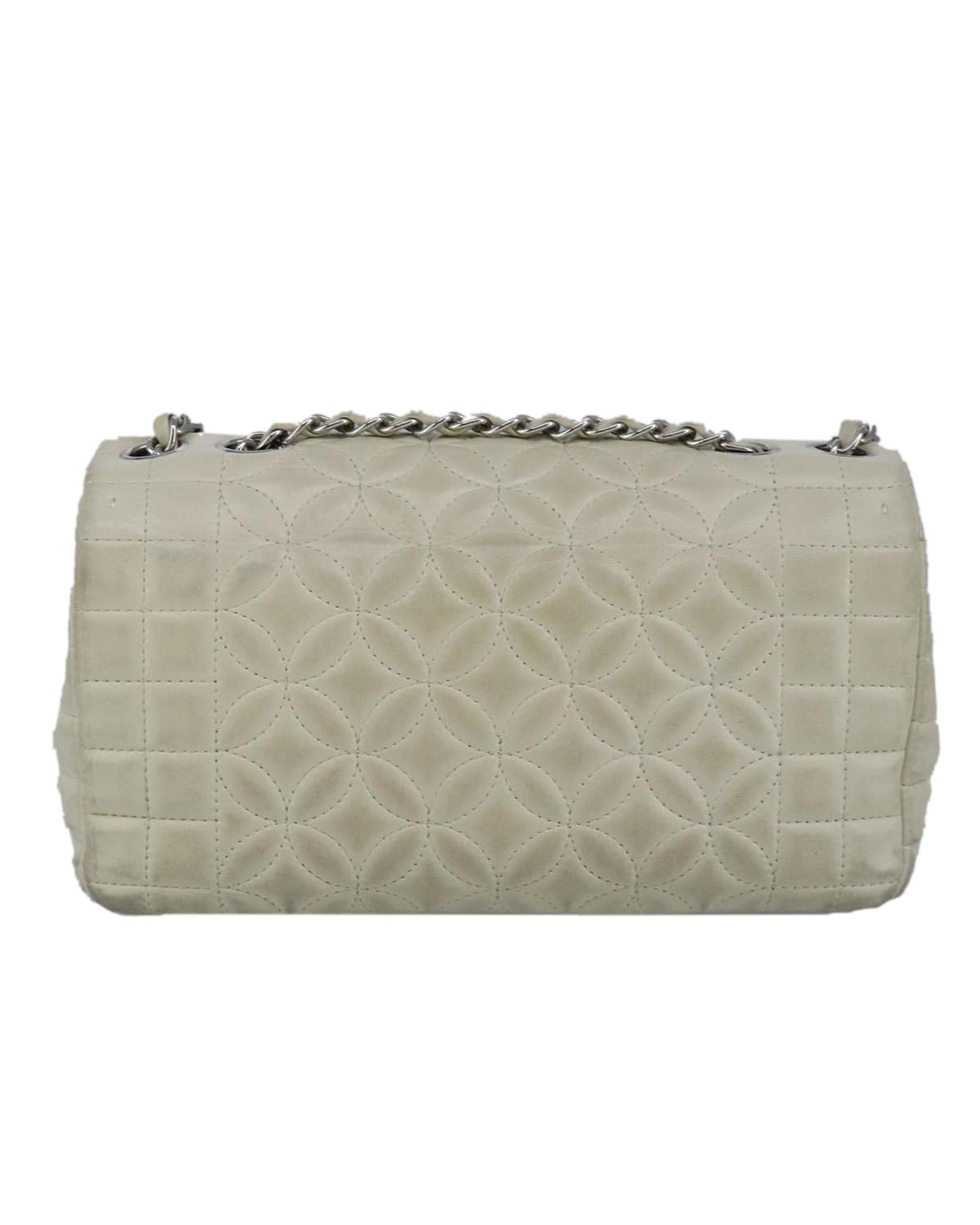 Chain Flower Stitch Shoulder Bag Lamb Skin Silver CC Auth
