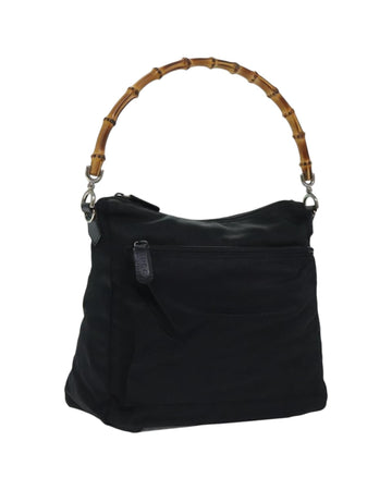 Nylon Bamboo Handle Hand Bag with Silver Hardware