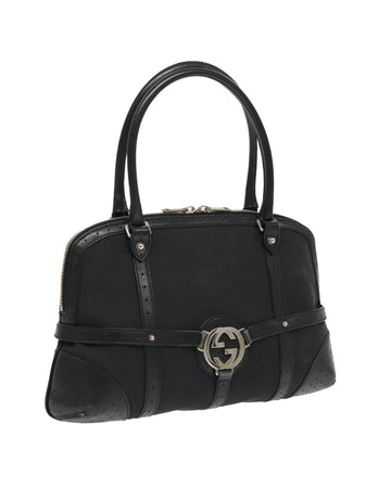 Canvas Leather Tote Bag with Silver Accents