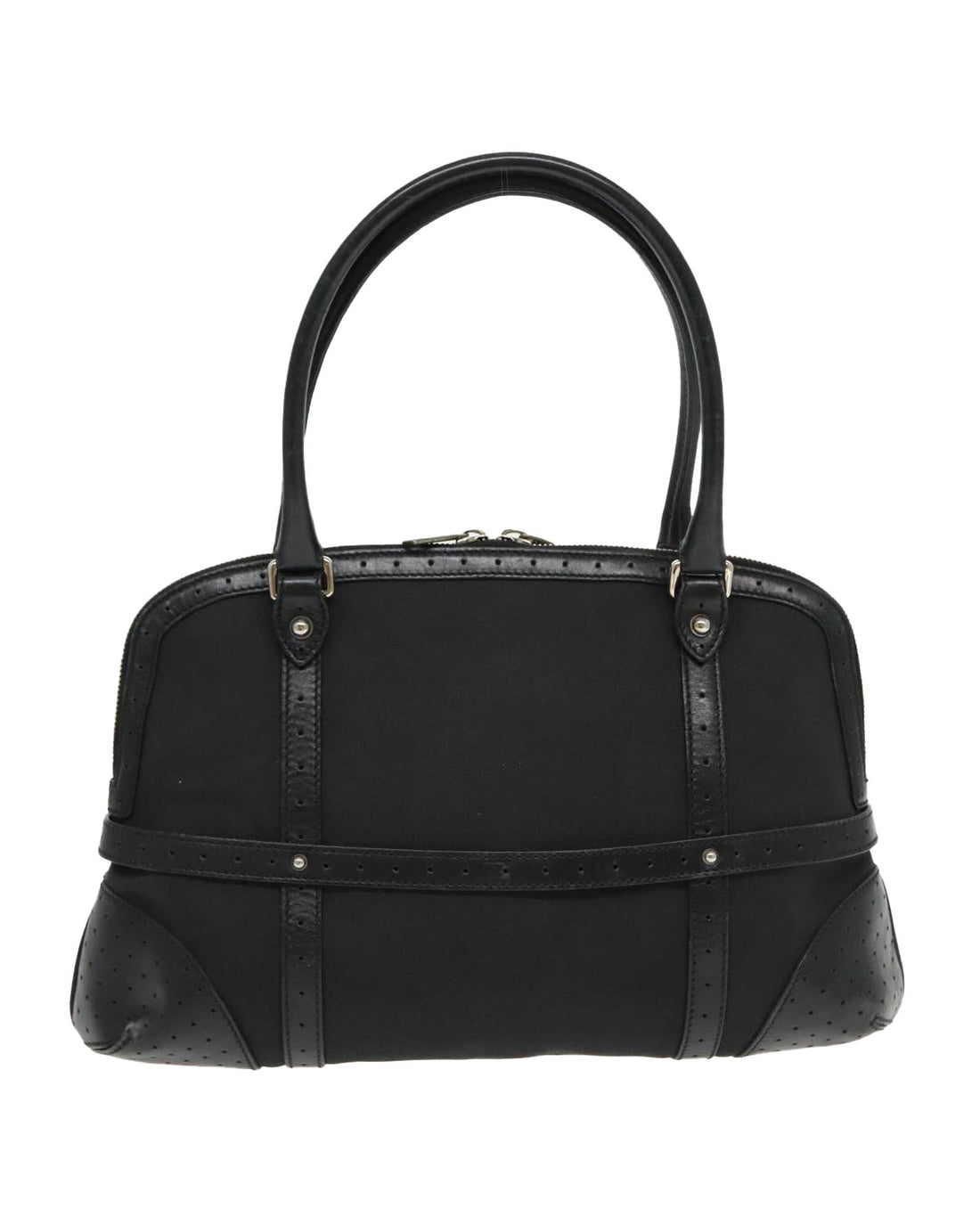 Canvas Leather Tote Bag with Silver Accents